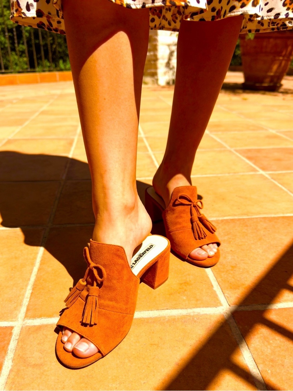 Karl Lagerfeld HOLLY Orange Suede Mules/Shoes with Tassel Details